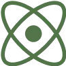 An icon depicting a small atom