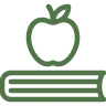 An icon depicting an apple sitting on top of a book